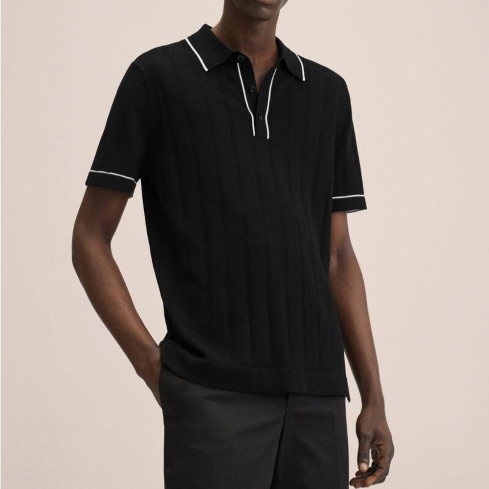Mango Ribbed Knit Polo Shirt